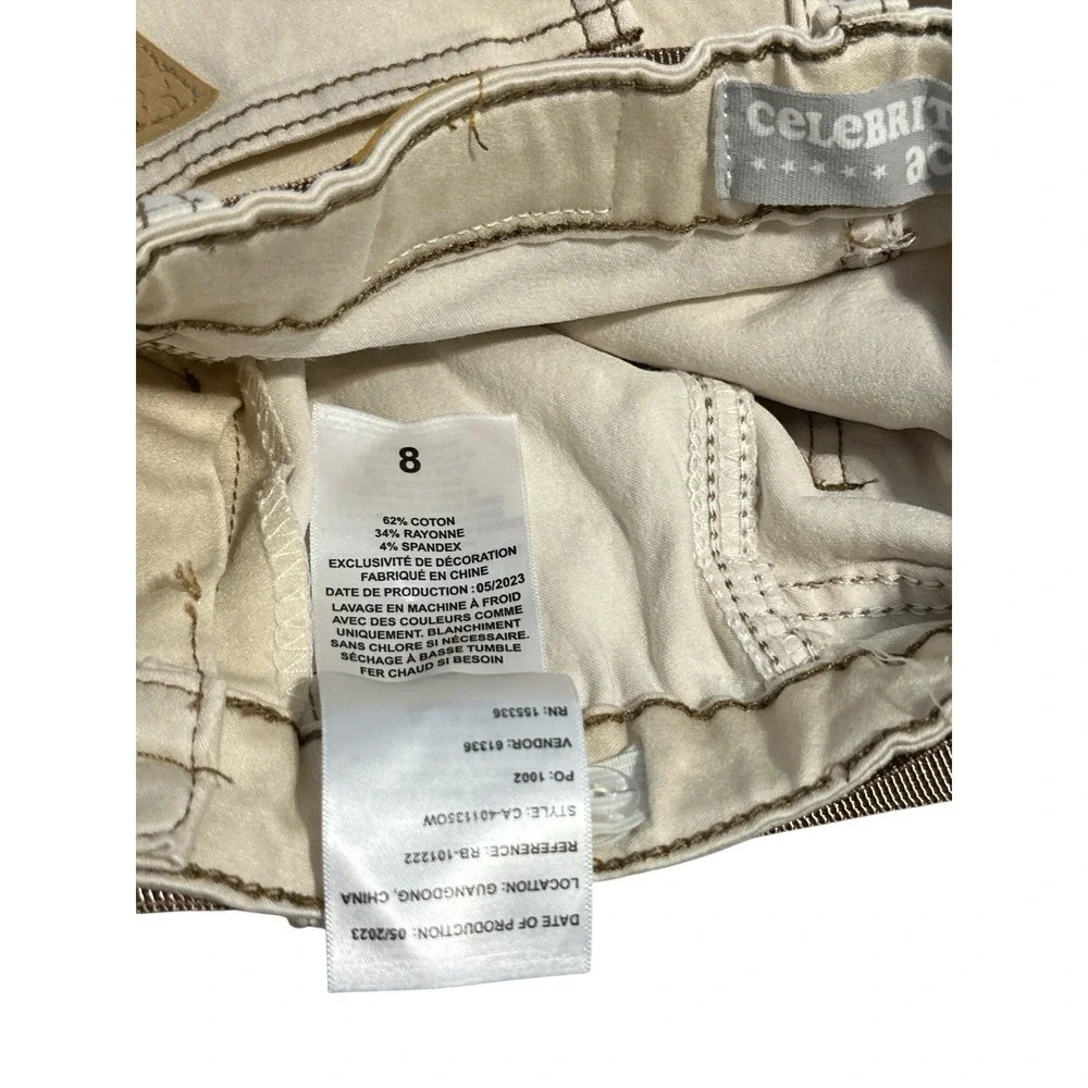 Celebrity Ace‎ GIRLS Size 8 Beige Cargo Pants W/ Belt Cot/Ray/Spandex RN155336